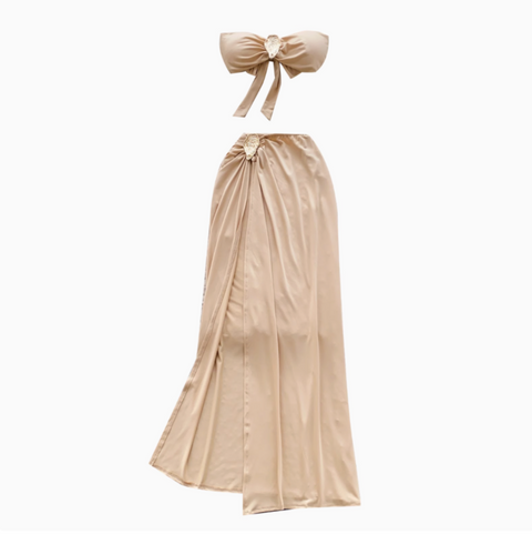 Lace-up Top & High-cut Skirt 2Pcs