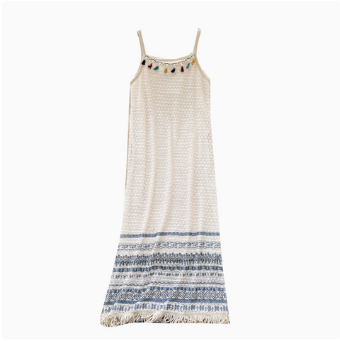 Bohemian Style Hollowed Fringed Slip Dress