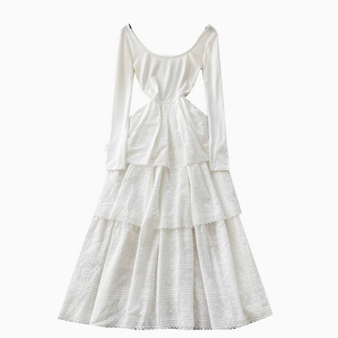High-end Patchwork Embroidered White Dress