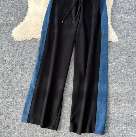 Denim Patchwork Cardigan & Trousers 2Pcs