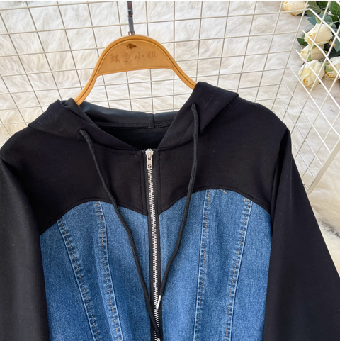 Denim Patchwork Cardigan & Trousers 2Pcs