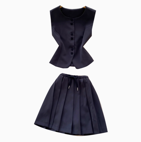 Crew Neck Vest & Pleated Skirt 2Pcs
