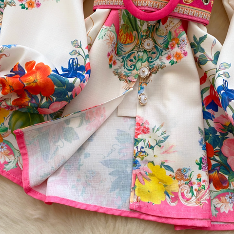 Stand-collar Top & Shorts Floral Printed 2Pcs
