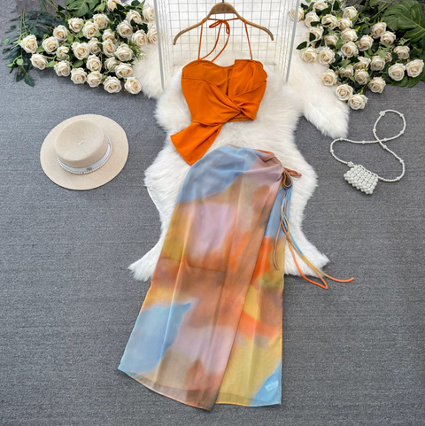 Camisole & Tie-dye Skirt Vacation 2Pcs