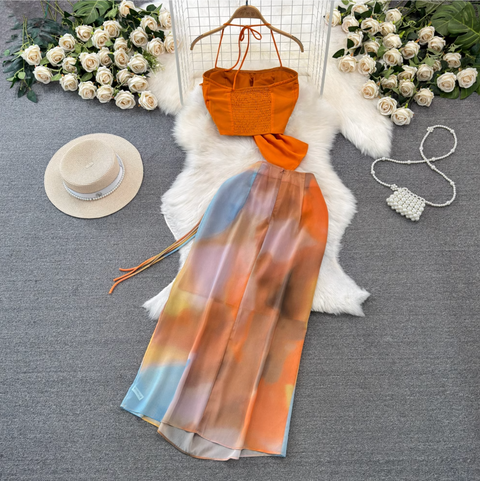 Camisole & Tie-dye Skirt Vacation 2Pcs