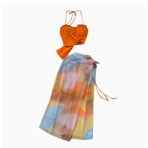 Camisole & Tie-dye Skirt Vacation 2Pcs