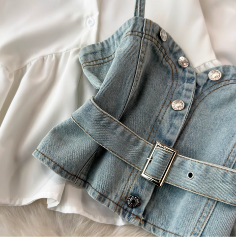Denim Camisole & White Shirt 2Pcs