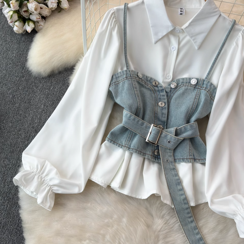 Denim Camisole & White Shirt 2Pcs