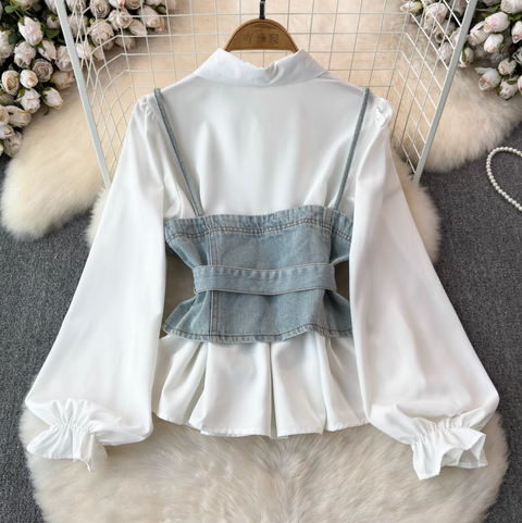 Denim Camisole & White Shirt 2Pcs