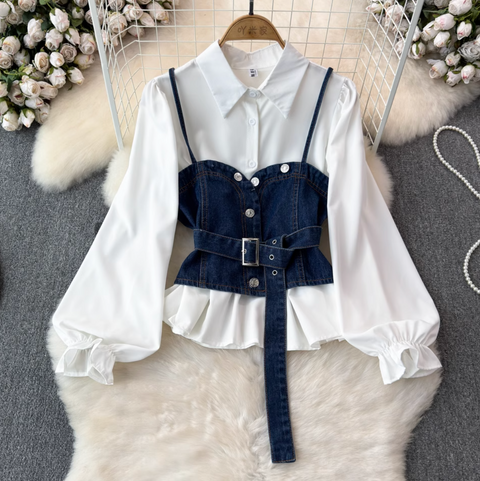 Denim Camisole & White Shirt 2Pcs