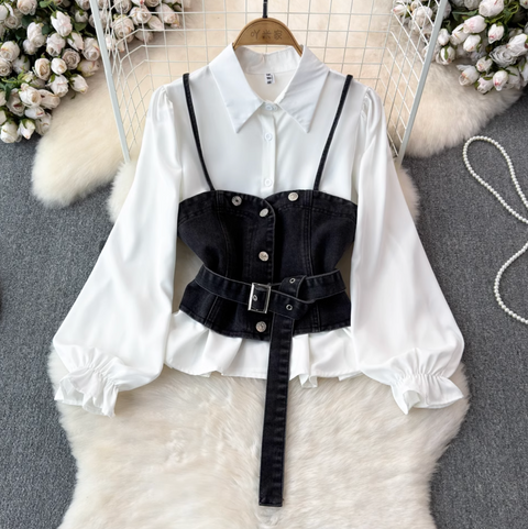 Denim Camisole & White Shirt 2Pcs