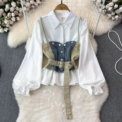 Denim Camisole & White Shirt 2Pcs