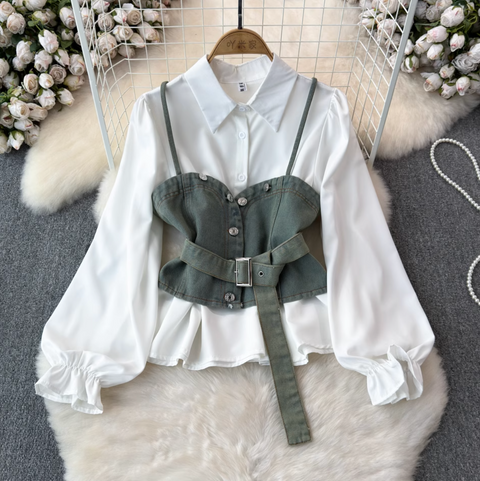 Denim Camisole & White Shirt 2Pcs