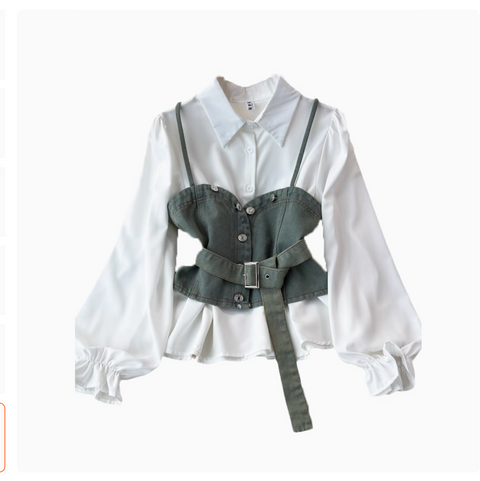 Denim Camisole & White Shirt 2Pcs