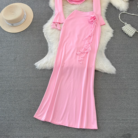 Off-shoulder Top & Hip-wrapping Skirt 2Pcs