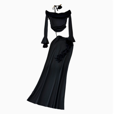 Off-shoulder Top & Hip-wrapping Skirt 2Pcs