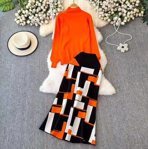 Monogrammed Sweater & Plaid Skirt 2Pcs