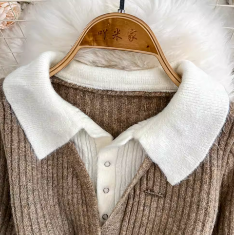 Faux Two-pieces Cardigan & Skirt 2Pcs