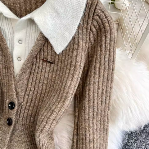 Faux Two-pieces Cardigan & Skirt 2Pcs