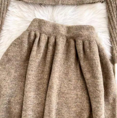 Faux Two-pieces Cardigan & Skirt 2Pcs