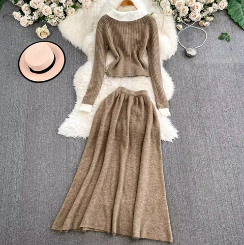 Faux Two-pieces Cardigan & Skirt 2Pcs