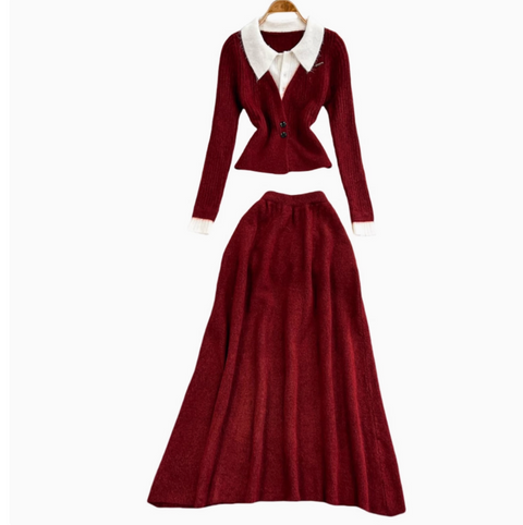 Faux Two-pieces Cardigan & Skirt 2Pcs