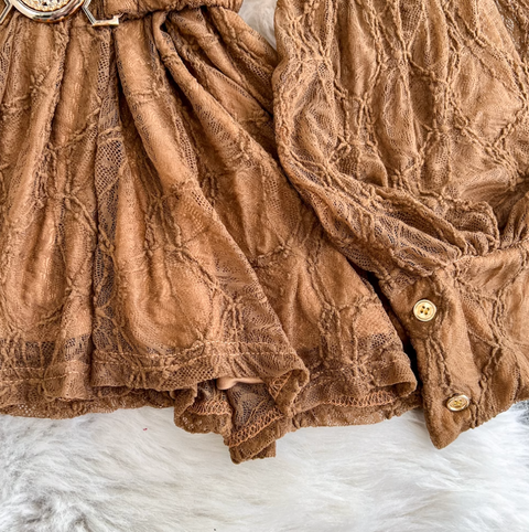 V-neck Top & Half-body Skirt Lace 2Pcs