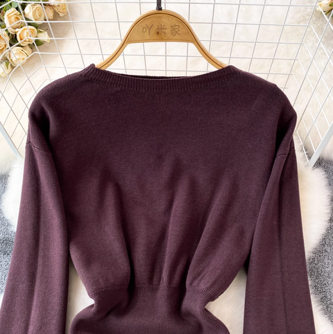 Crew Neck Sweater & Pleated Skirt 2Pcs