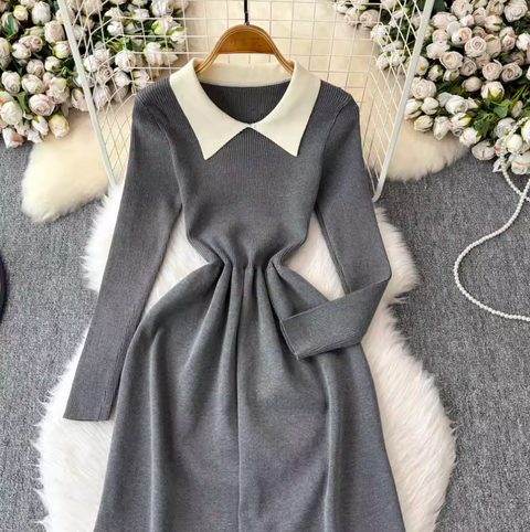 Jacquard Vest & Lapeled Dress 2Pcs