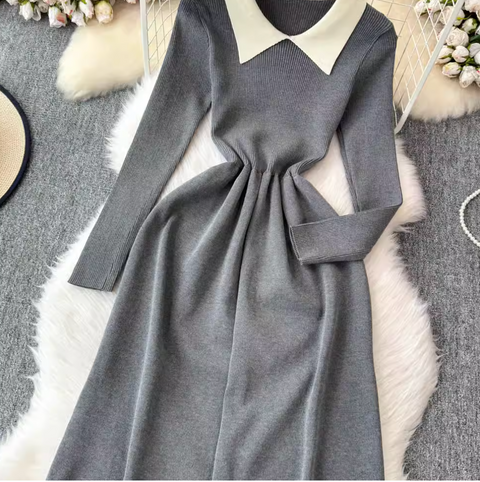 Jacquard Vest & Lapeled Dress 2Pcs