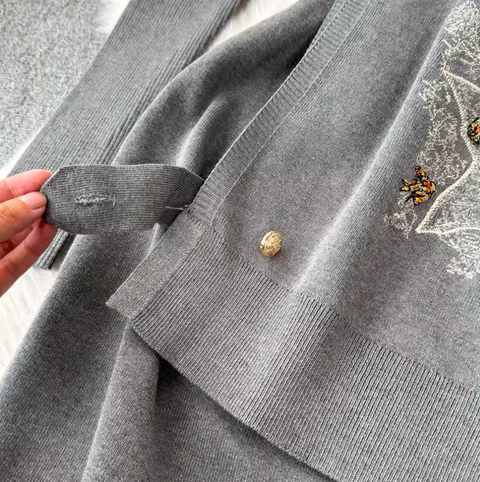 Jacquard Vest & Lapeled Dress 2Pcs