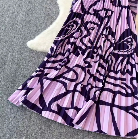Turtleneck Top & Pleated Skirt Printed 2Pcs