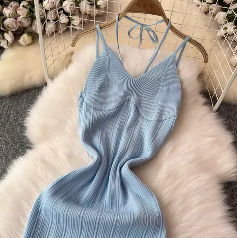 Lace-up Knitted Dress & Cardigan 2Pcs