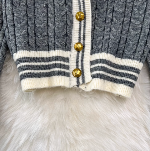 V-neck Cardigan & Pleated Skirt 2Pcs