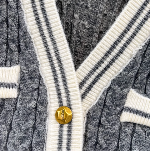 V-neck Cardigan & Pleated Skirt 2Pcs