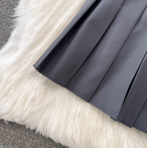 V-neck Cardigan & Pleated Skirt 2Pcs