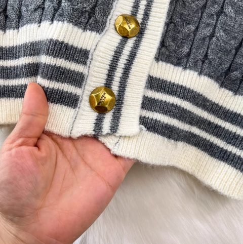 V-neck Cardigan & Pleated Skirt 2Pcs