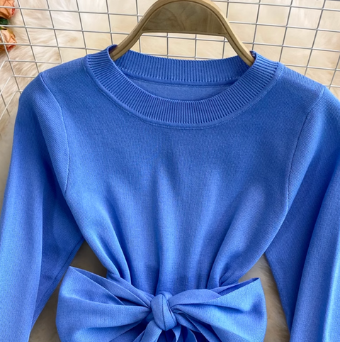 Sweater & Embroidered Mesh Skirt 2Pcs
