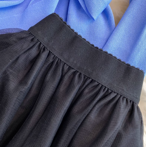 Sweater & Embroidered Mesh Skirt 2Pcs