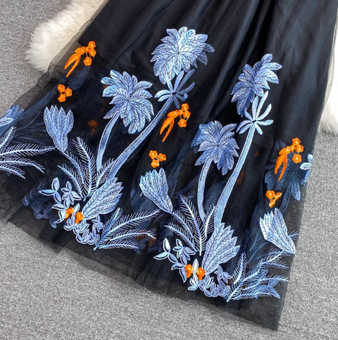 Sweater & Embroidered Mesh Skirt 2Pcs