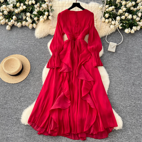 V-neck Rhinestone Studded Courtly Dress