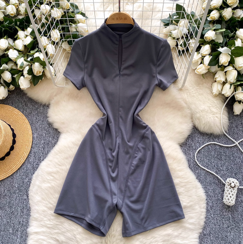 Elastic Turtleneck Zipped Yoga Romper