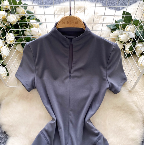Elastic Turtleneck Zipped Yoga Romper