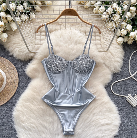Sexy Sequined Metalized Fabrication Jumpsuit