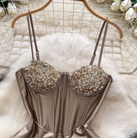 Sexy Sequined Metalized Fabrication Jumpsuit