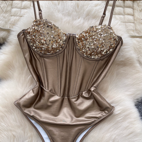 Sexy Sequined Metalized Fabrication Jumpsuit