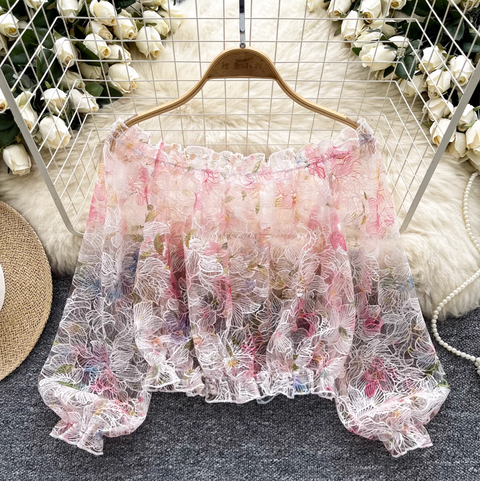 Off-shoulder Delicate Floral Crochet Top
