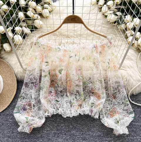 Off-shoulder Delicate Floral Crochet Top