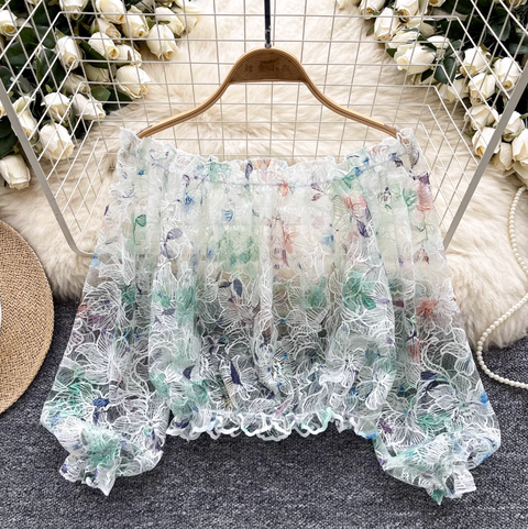 Off-shoulder Delicate Floral Crochet Top