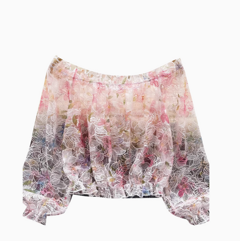 Off-shoulder Delicate Floral Crochet Top